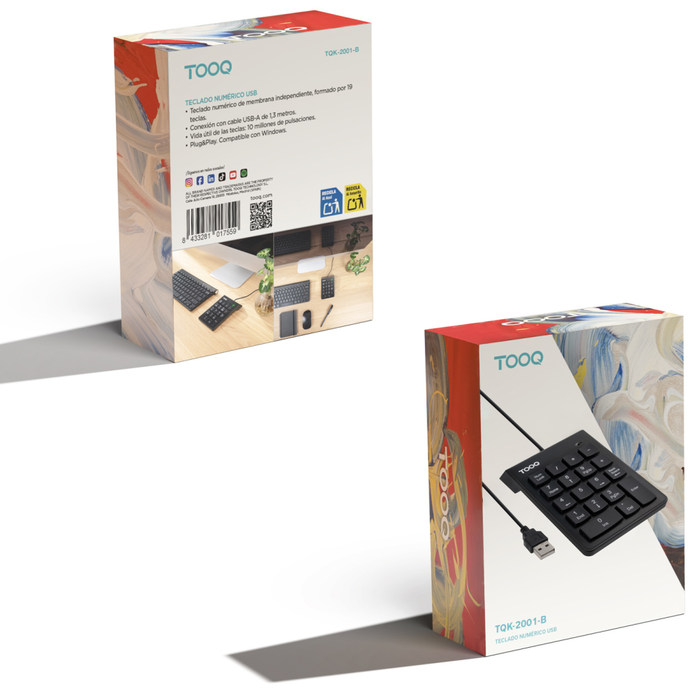 TooQ Teclado numérico USB. 19 teclas. Negro - detalle