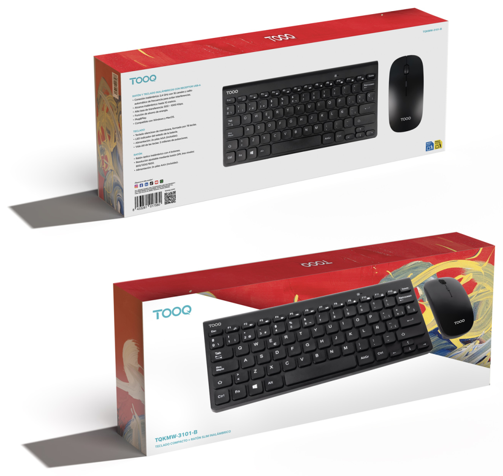 TooQ Teclado compacto + Ratón slim inalámbrico. Negro - detalle