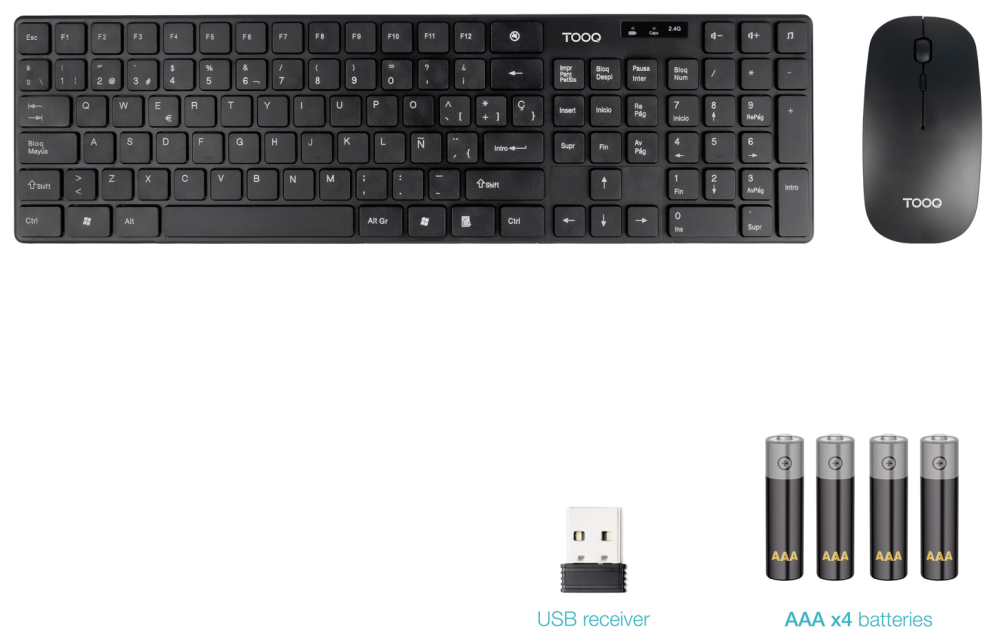 TooQ Teclado + Ratón slim inalámbricos. Negro - detalle