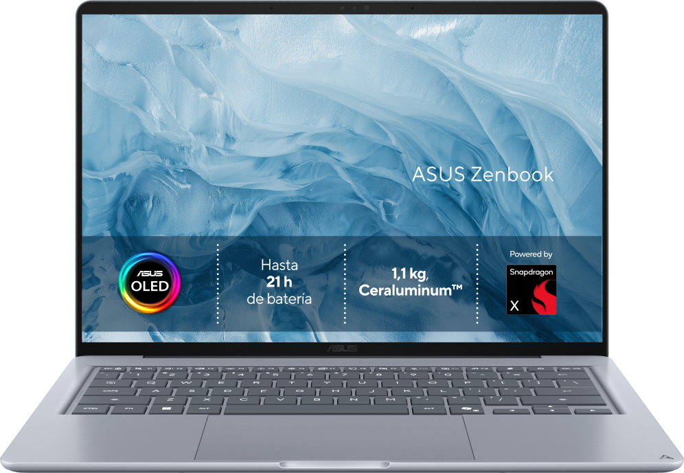 ASUS Zenbook 14 OLED UX3480QA-U1144W Copilot+ PC Copilot+ PC - Ordenador Portátil " WUXGA (Snapdragon X1-26-100. 16GB RAM. 256GB SSD. Adreno GPU. Windows 11 Home) Arctic Blue - Tec. QWERTY Esp - detalle