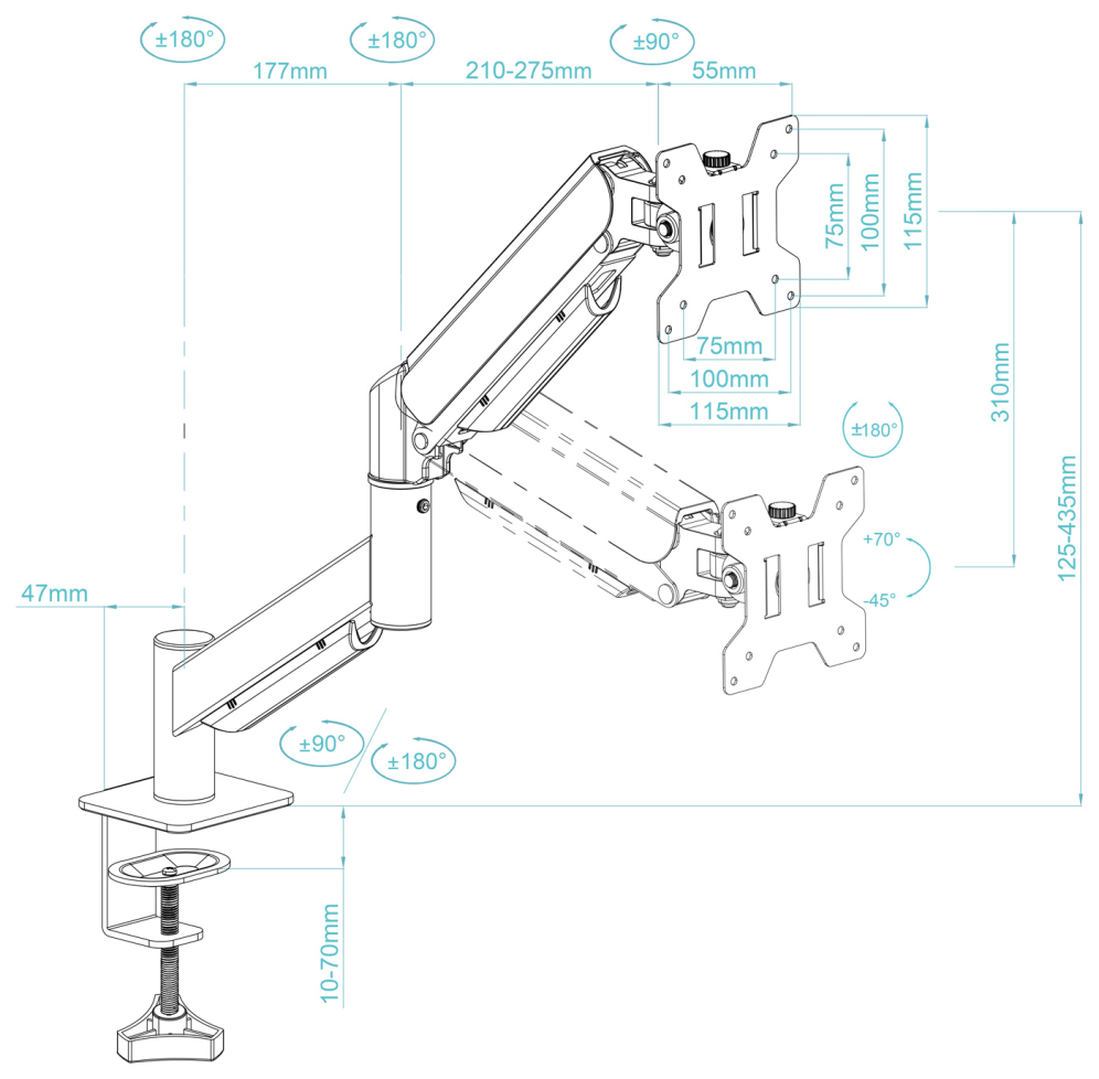 TooQ Soporte de mesa para pantallas de 13”-34”. Negro - detalle
