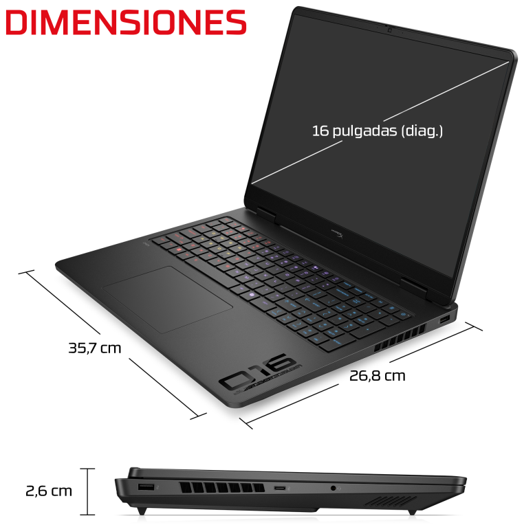 HP 16-AP1006NS ULTRA 5 322 1TB 24GB 16.0IN FREEDOS Copilot+ PC 40.6 cm (16") 2.5K DDR5-SDRAM Wi-Fi 6 (802.11ax) Negro - detalle