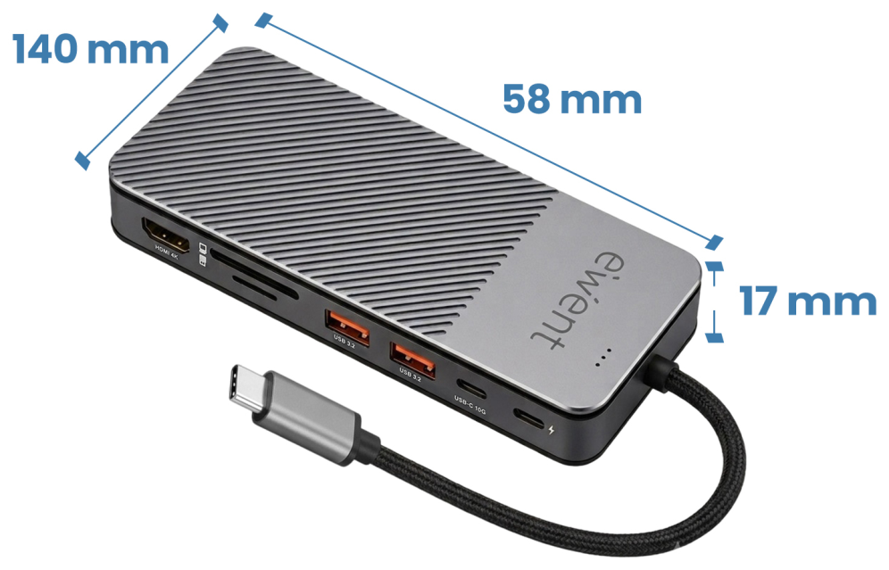Ewent EW1156 base para portátil y replicador de puertos Alámbrico USB 3.2 Gen 1 (3.1 Gen 1) Type-C Aluminio - detalle
