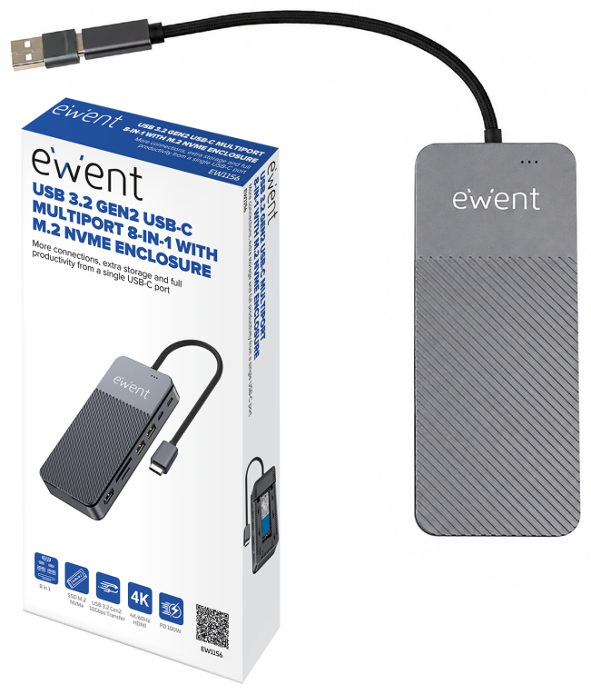 Ewent EW1156 base para portátil y replicador de puertos Alámbrico USB 3.2 Gen 1 (3.1 Gen 1) Type-C Aluminio - detalle