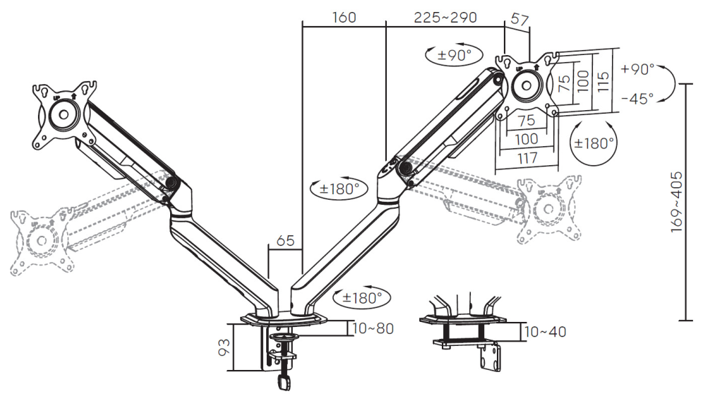 Ewent EW1491 soporte para monitor 86.4 cm (34") Escritorio Negro - detalle