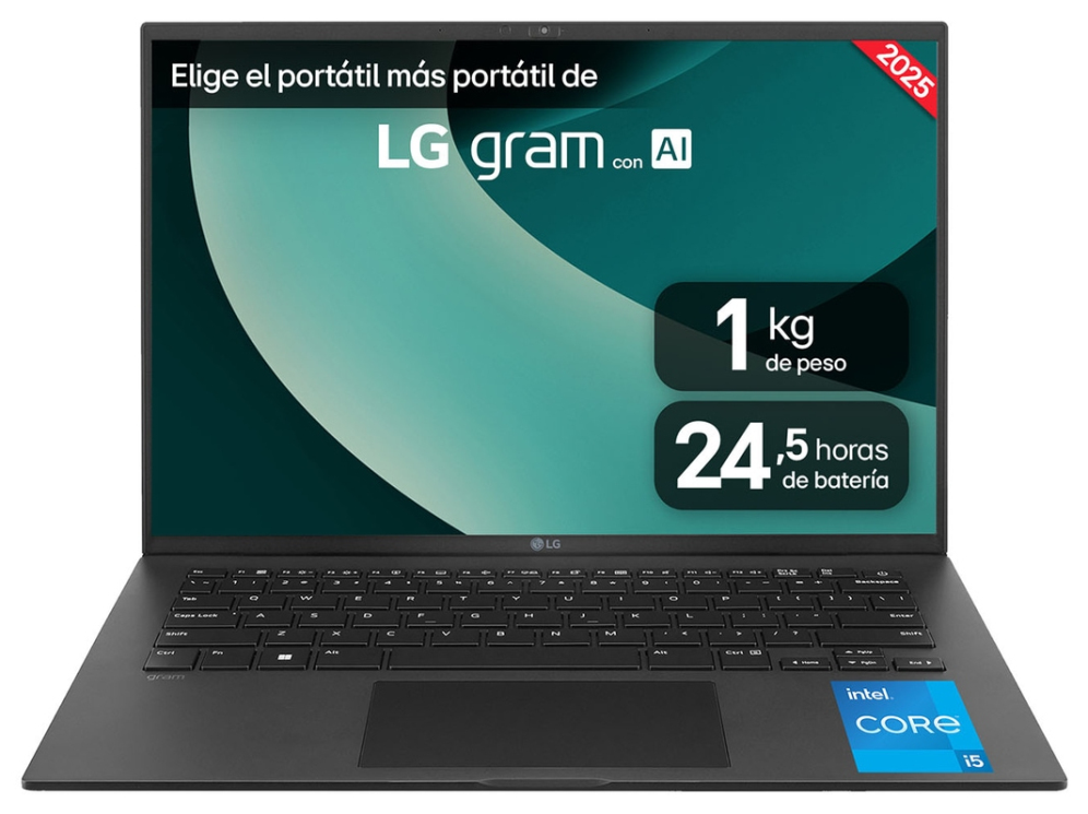 LG Gram Intel® Core™ i5 i5-1334U Portátil 35.6 cm (14") WUXGA 8 GB LPDDR4x-SDRAM 256 GB SSD Wi-Fi 6E (802.11ax) FreeDOS Negro QWERTY Español - detalle