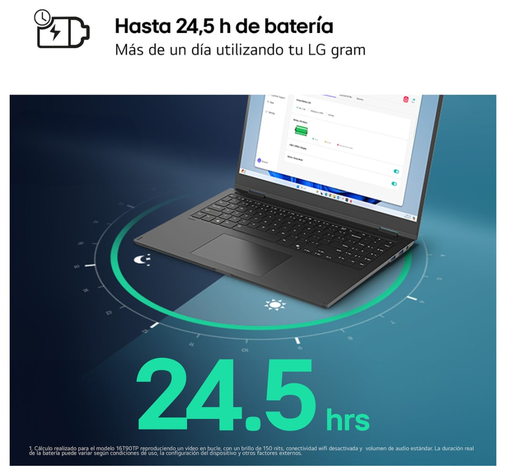 LG Gram Intel® Core™ i5 i5-1334U Portátil 35.6 cm (14") WUXGA 8 GB LPDDR4x-SDRAM 256 GB SSD Wi-Fi 6E (802.11ax) FreeDOS Negro QWERTY Español - detalle