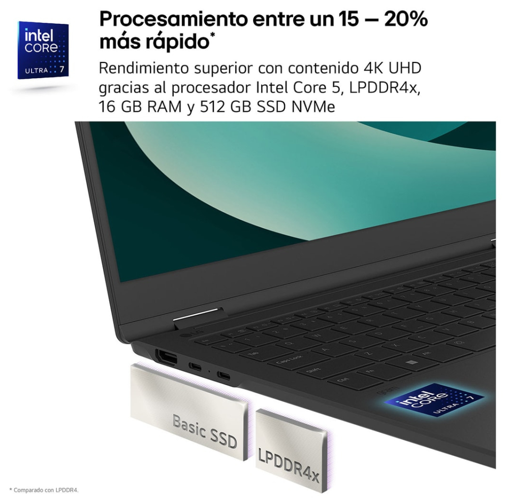 LG Gram Intel® Core™ i5 i5-1334U Portátil 35.6 cm (14") WUXGA 8 GB LPDDR4x-SDRAM 256 GB SSD Wi-Fi 6E (802.11ax) FreeDOS Negro QWERTY Español - detalle
