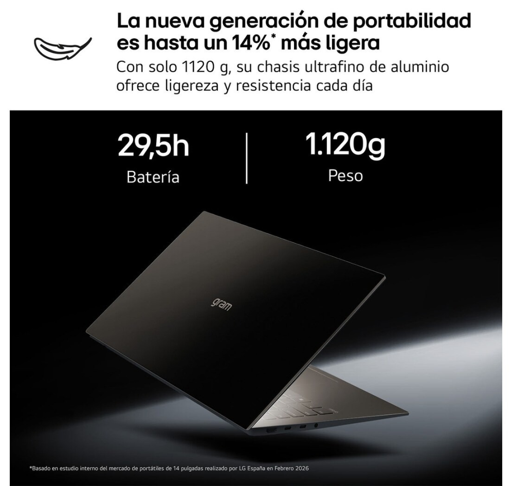 LG Gram 14ZB90S-G.AX55BN ordenador portatil Intel Core Ultra 5 115U Portátil 35.6 cm (14") WUXGA 16 GB LPDDR5x-SDRAM 512 GB SSD Wi-Fi 6E (802.11ax) Windows 11 Home Negro - detalle
