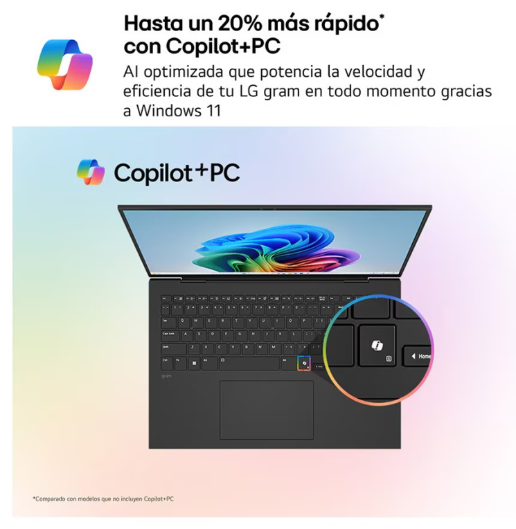 LG Gram 16Z90TL-G ULTRA7-258V IA SYST Intel Core Ultra 7 Portátil 40.6 cm (16") WQXGA 32 GB LPDDR5x-SDRAM 1 TB SSD Wi-Fi 7 (802.11be) Windows 11 Home Negro - detalle