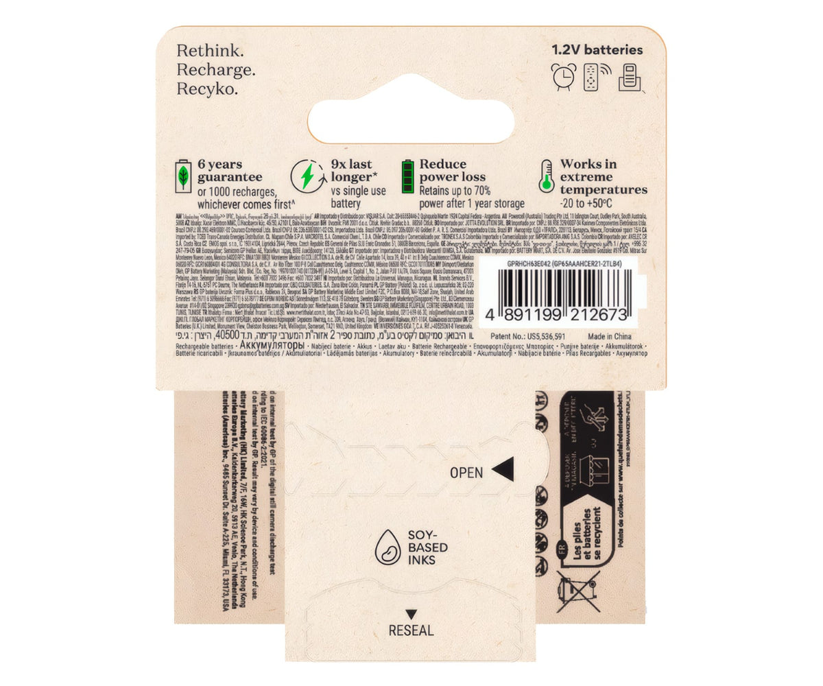 GP RECYKO GPRHCH63E042 / PILAS RECARGABLES / 4XAAA 650MAH - detalle
