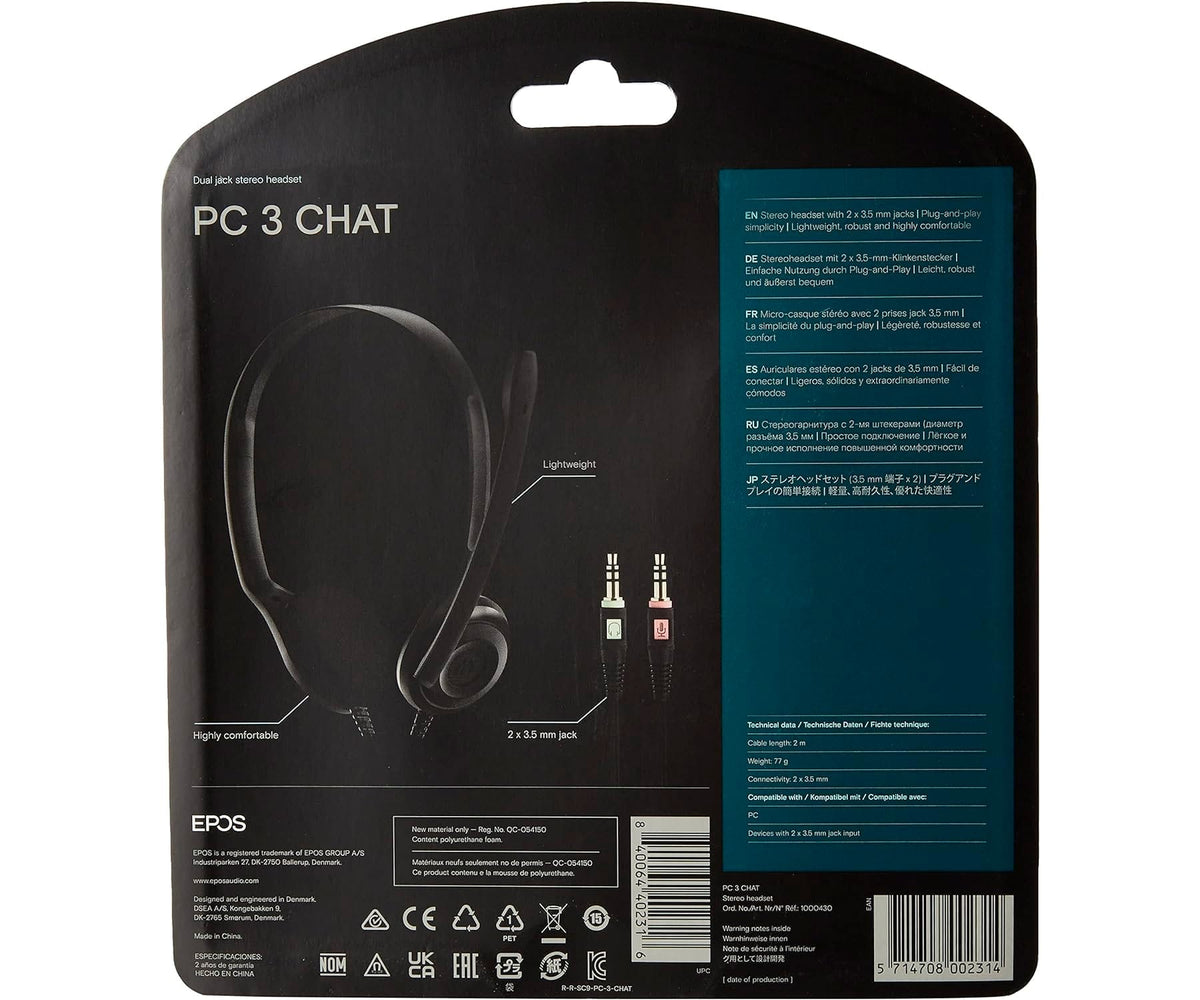 EPOS PC 3 CHAT BLACK / AURICULAR ONEAR CON CABLE - detalle