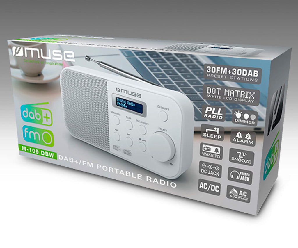 MUSE M-109 DBW BLANCO / RADIO DESPERTADOR PORTÁTIL - detalle