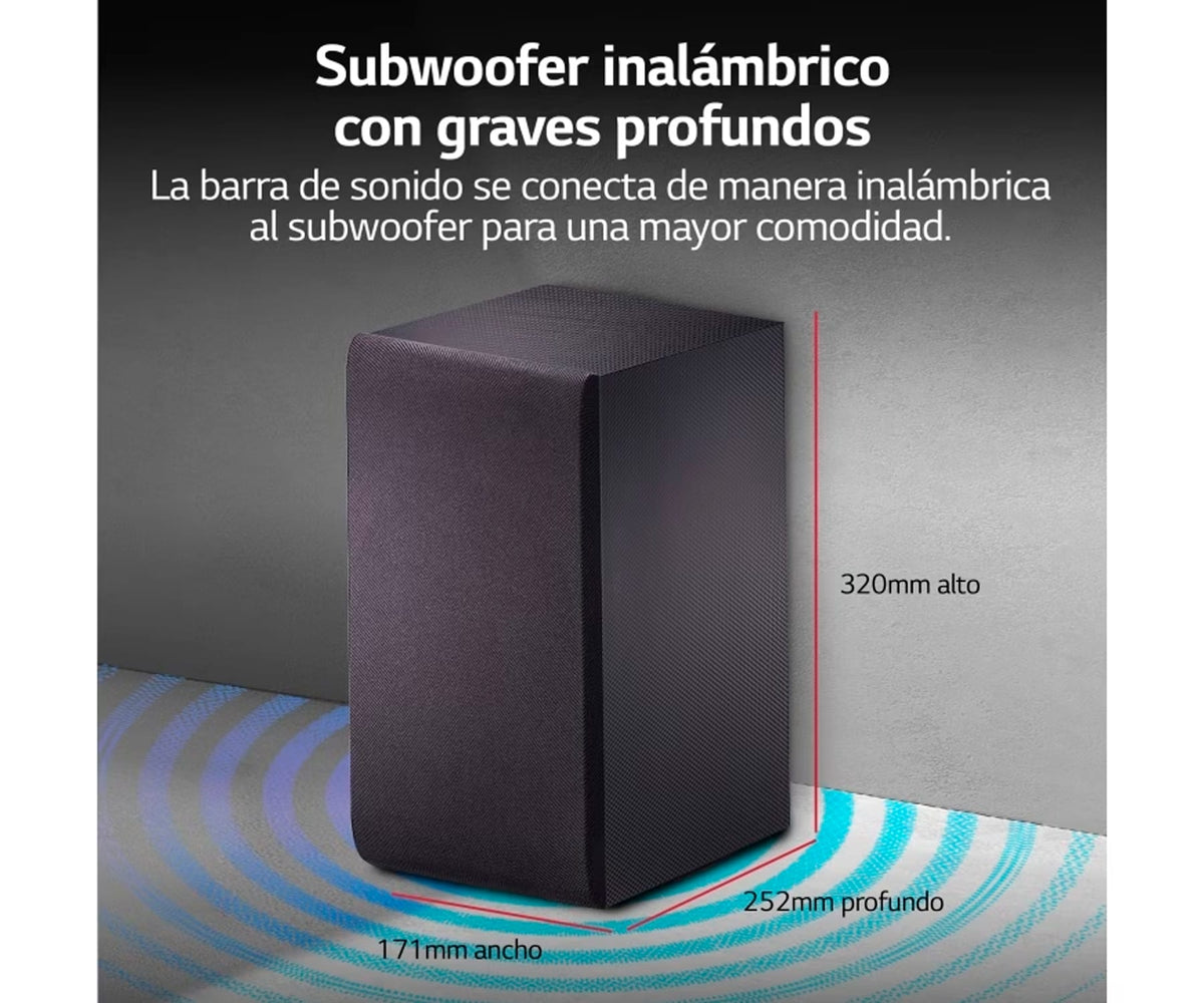 LG SQC2 BLACK / BARRA DE SONIDO CON SUBWOOFER INALÁMBRICO 300W 2.1CH - detalle