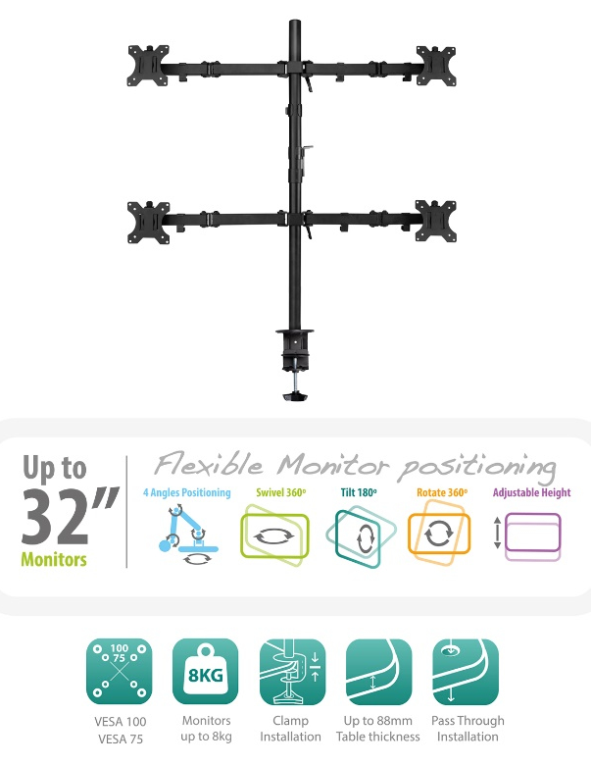 Ewent EW1514 soporte para monitor 81.3 cm (32") Escritorio Negro - detalle