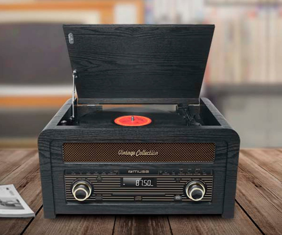 MUSE MT-115 W BLACK WOOD / TOCADISCOS CON RADIO Y ALTAVOCES - detalle