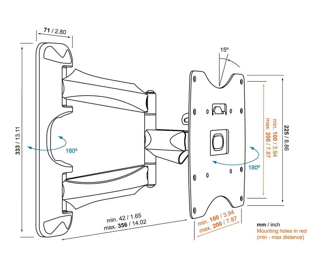 VOGEL'S PHW 400S FULL TURN / SOPORTE DE PARED PARA TV / 19" A 43" / ORIENTABLE E INCLINABLE - detalle