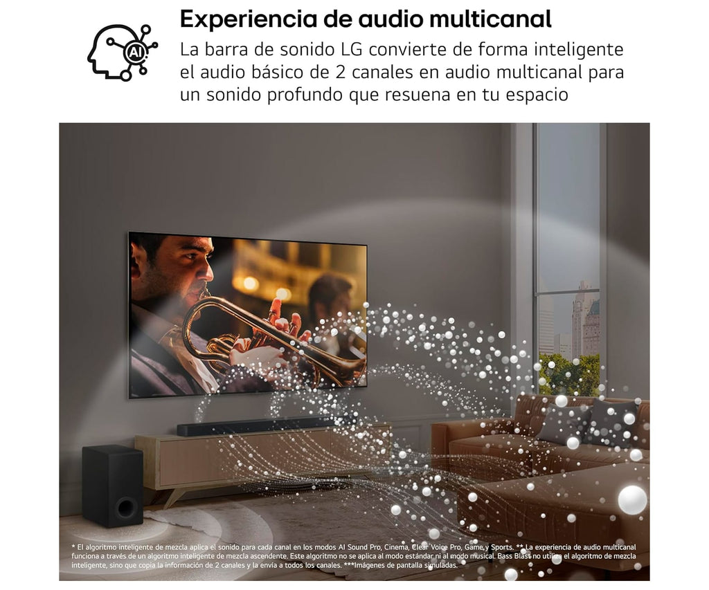 LG SG10TY BLACK / BARRA DE SONIDO CON SUBWOOFER INALÁMBRICO 420W 3.1CH - detalle