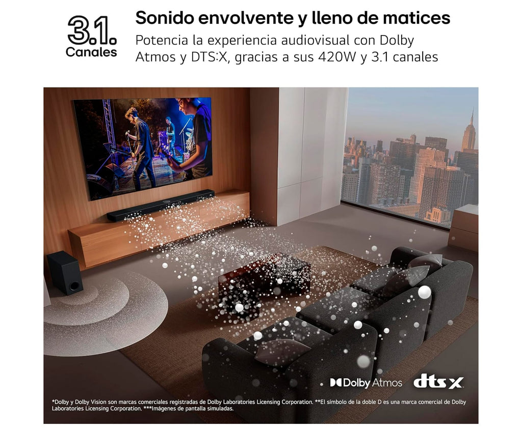 LG SG10TY BLACK / BARRA DE SONIDO CON SUBWOOFER INALÁMBRICO 420W 3.1CH - detalle
