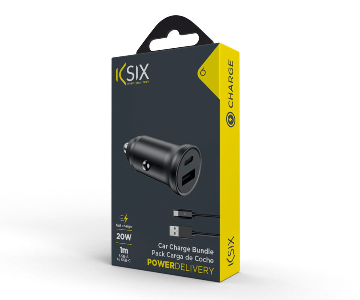 KSIX BXCRC20W BLACK / CARGADOR USB-A + USB-C PARA COCHE 20W - detalle