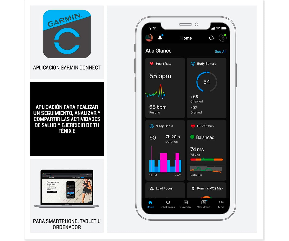 GARMIN FENIX E ACERO INOX Y CORREA NEGRA / SMARTWATCH 47MM - detalle