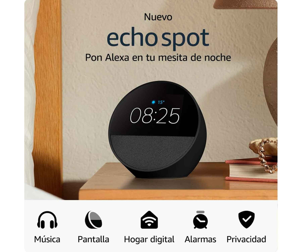 AMAZON ECHO SPOT BLACK / RADIO DESPERTADOR - detalle