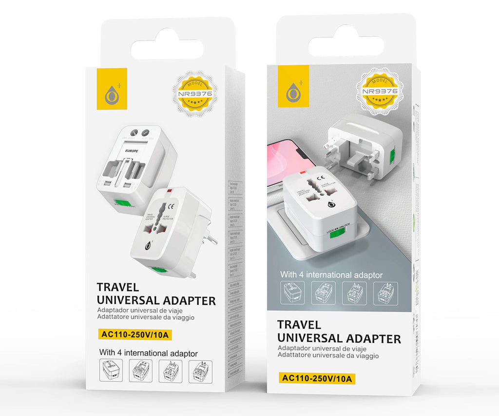 JC NR9376 / ADAPTADOR DE ENCHUFE PARA VIAJE UNIVERSAL / US/EU/UK/AUS 4 EN 1 - detalle