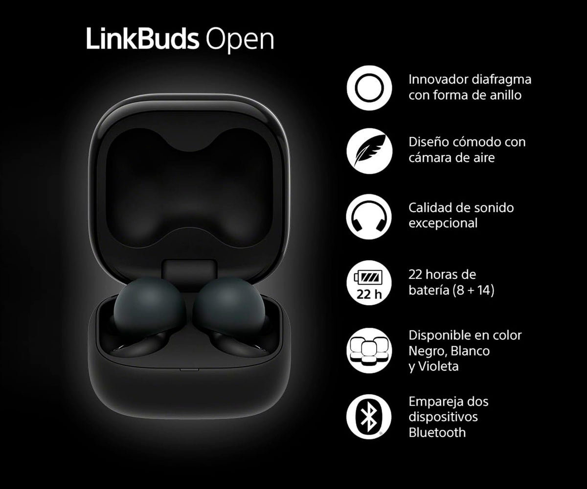 SONY WF-L910B LINKBUDS OPEN BLACK / AURICULARES INEAR TRUE WIRELESS - detalle