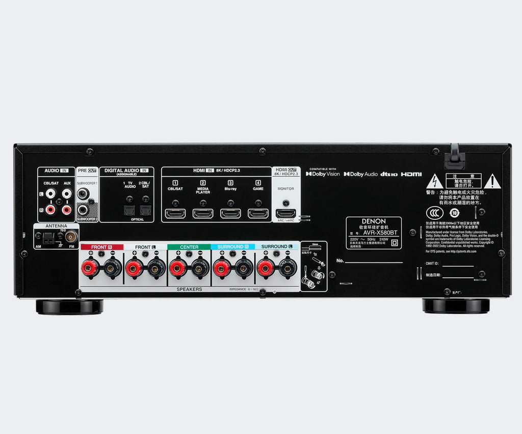 DENON AVR-X580BT  BLACK / RECEPTOR AV 5.2CH 140W 8K - detalle