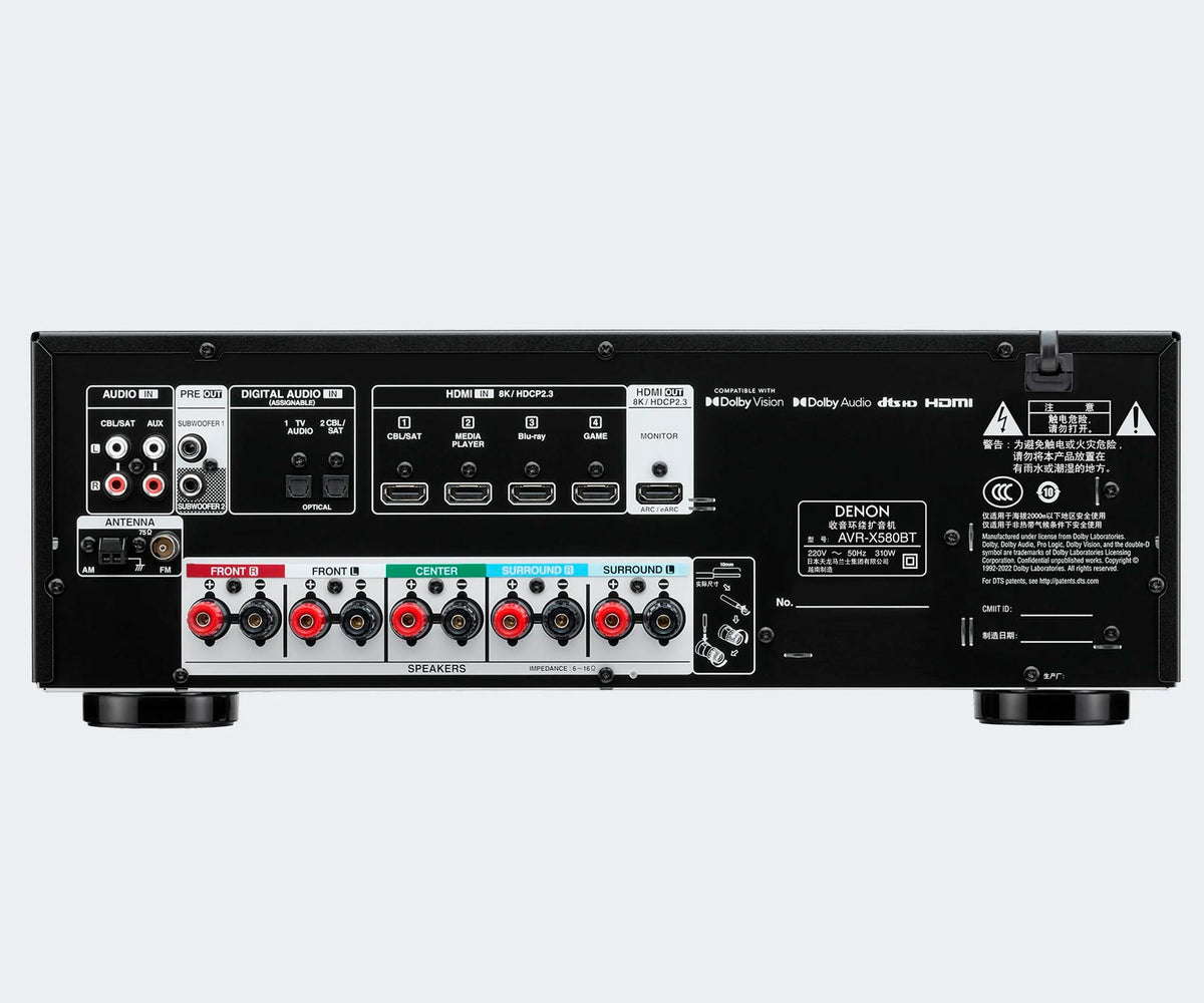 DENON AVR-X580BT  BLACK / RECEPTOR AV 5.2CH 140W 8K - detalle