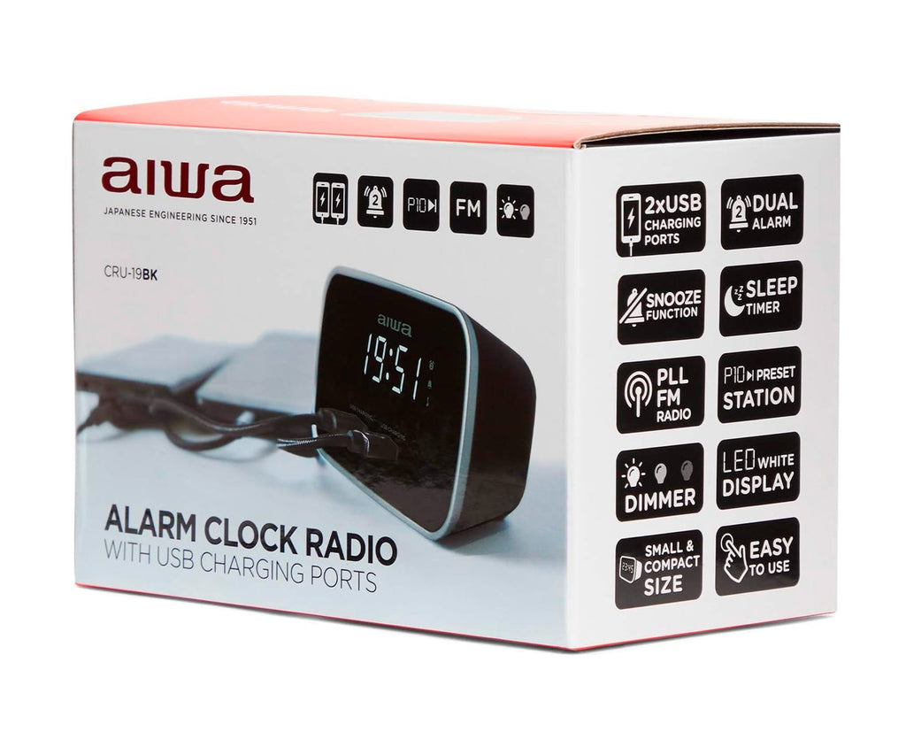 AIWA CRU-19BK NEGRO / RADIO RELOJ DESPERTADOR - detalle