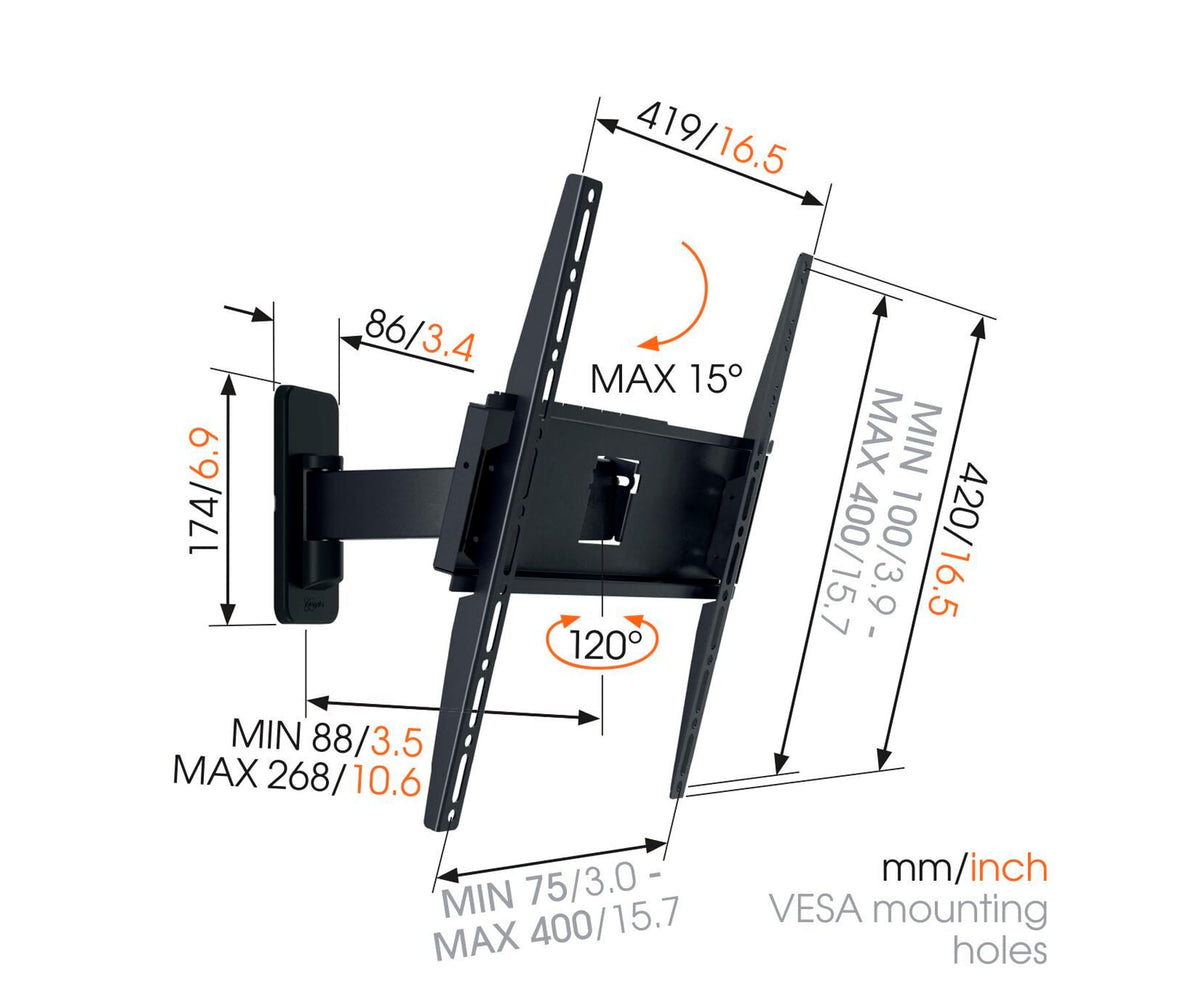 VOGEL'S MA3030-C1 NEGRO / SOPORTE DE PARED PARA TV DE 32" A 65" / GIRA 120º / INCLINABLE 15º - detalle