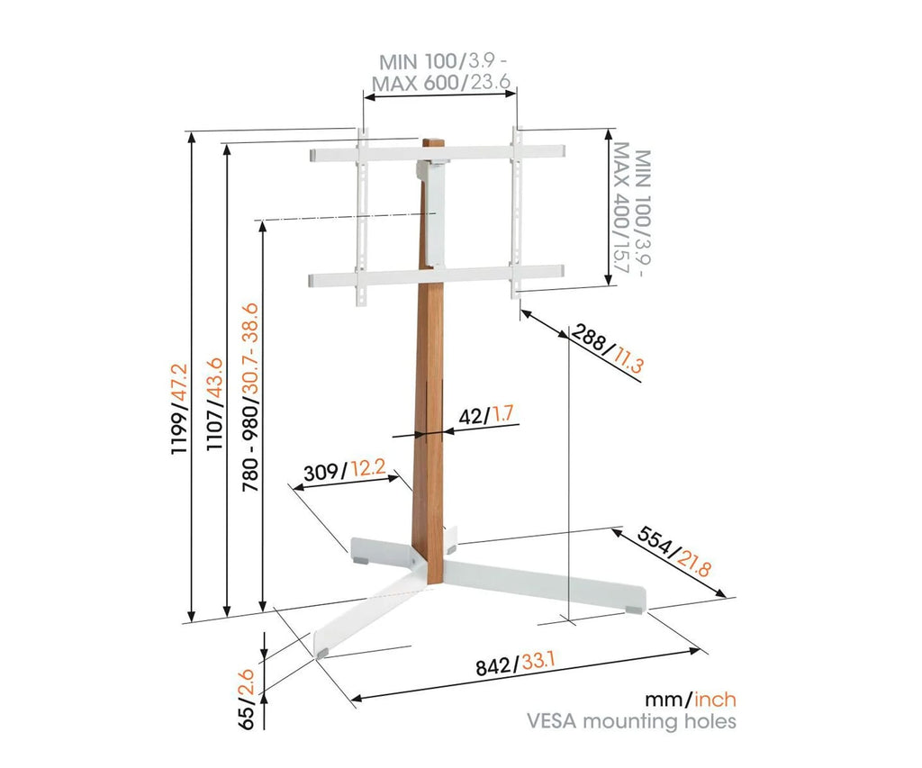 VOGEL'S TVS 3695 WOOD & WHITE / SOPORTE DE PIE PARA TV DE 40" A 77" - detalle