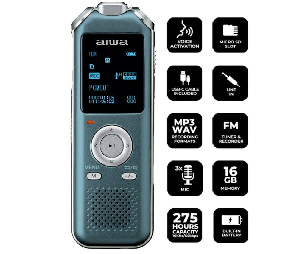 AIWA DVR-M700 AZUL / GRABADORA DE VOZ DIGITAL 16GB - detalle