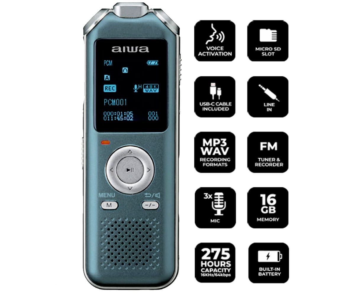 AIWA DVR-M700 AZUL / GRABADORA DE VOZ DIGITAL 16GB - detalle