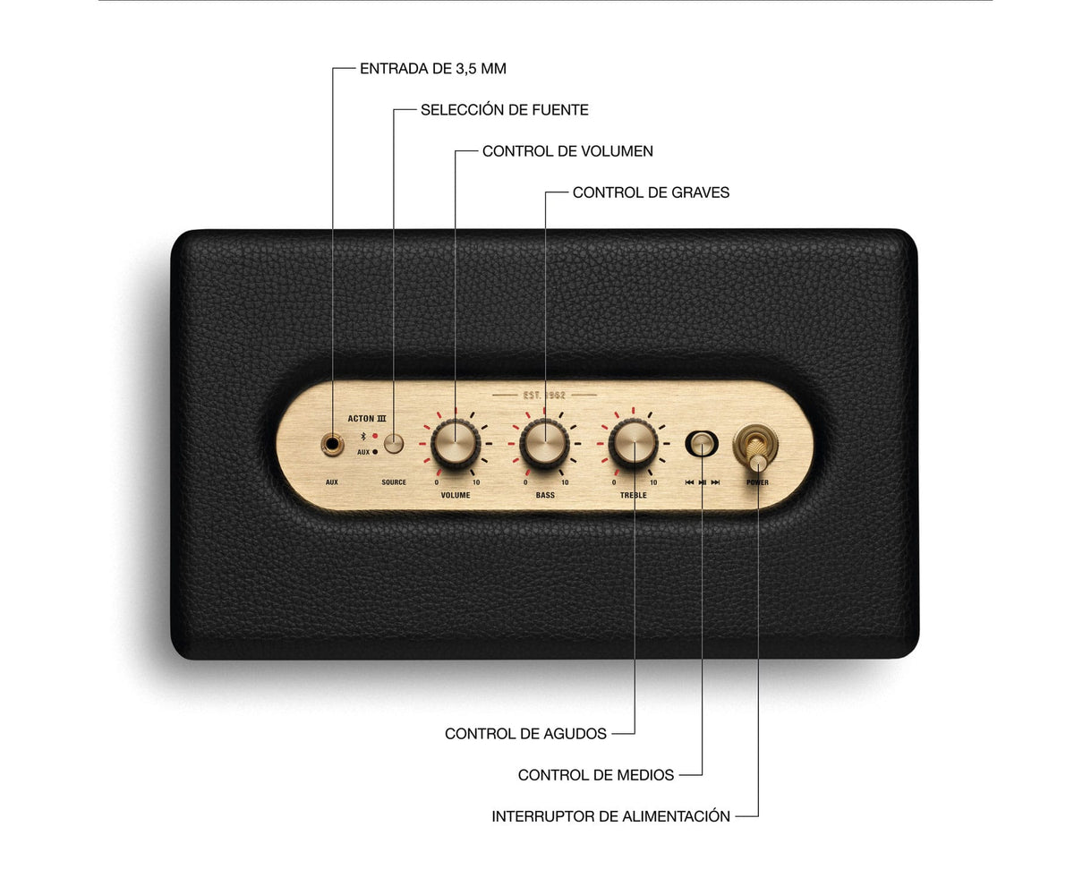 MARSHALL ACTON III BLACK / ALTAVOZ BLUETOOTH DE ESTANTERÍA - detalle