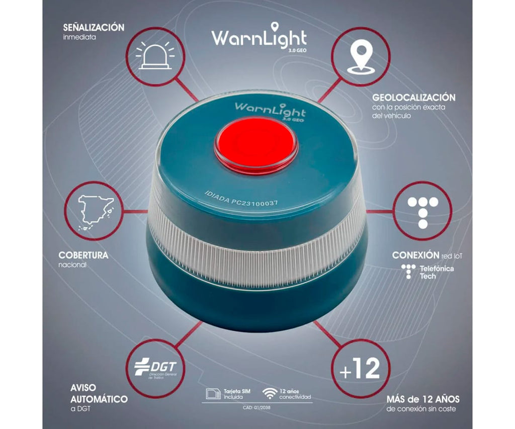 WARNLIGHT BALIZA 3.0 GEO / BALIZA GEOLOCALIZADA CONECTADA DGT / LUZ DE EMERGENCIA V16 - detalle