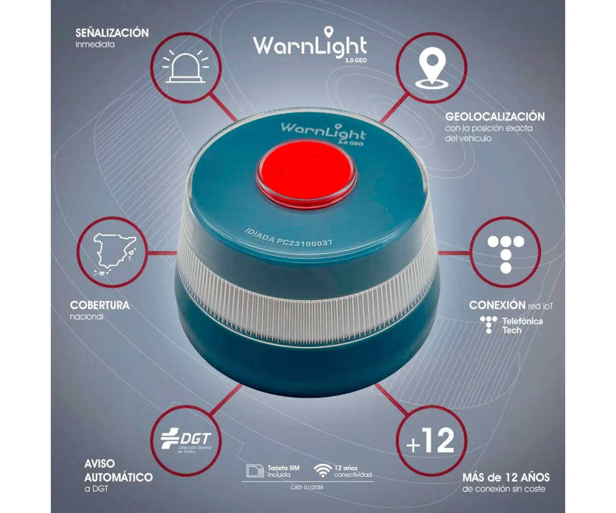 WARNLIGHT BALIZA 3.0 GEO / BALIZA GEOLOCALIZADA CONECTADA DGT / LUZ DE EMERGENCIA V16 - detalle