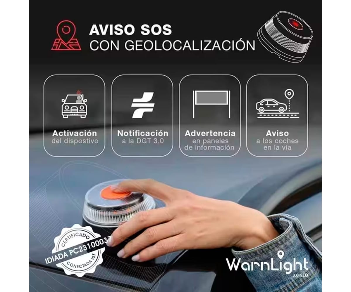 WARNLIGHT BALIZA 3.0 GEO / BALIZA GEOLOCALIZADA CONECTADA DGT / LUZ DE EMERGENCIA V16 - detalle