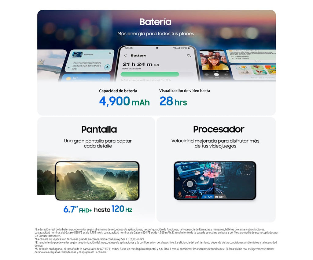 SAMSUNG GALAXY S25 FE / 8+256GB JET BLACK / 6.7" DYNAMIC AMOLED 120HZ FHD+ - detalle