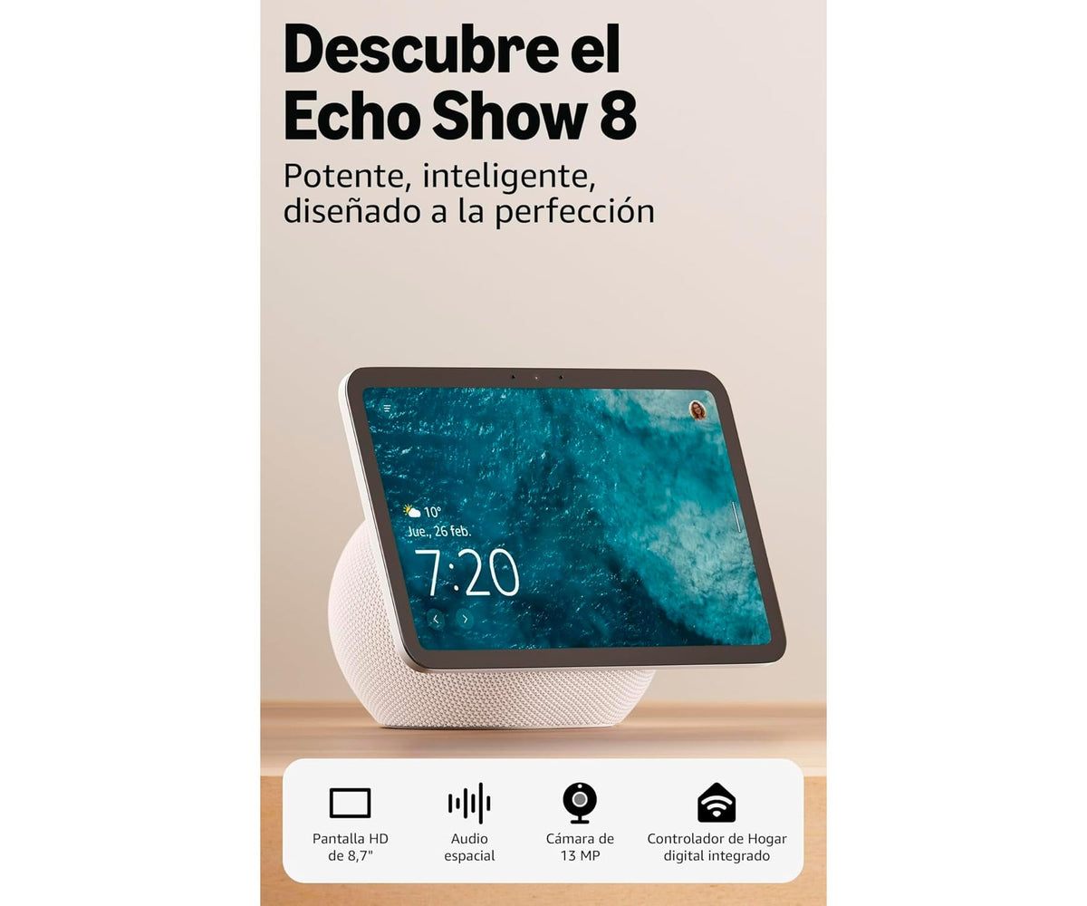 AMAZON ECHO SHOW 8 (ÚLTIMA GENERACIÓN) BLANCO / PANTALLA HD DE 8,7" CON AUDIO ESPACIAL Y ALEXA - detalle