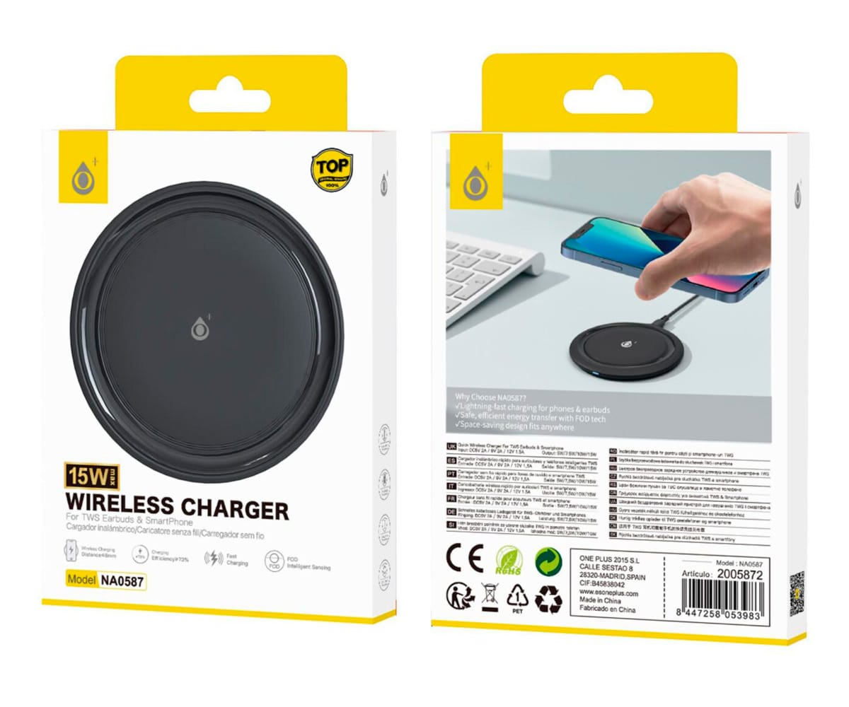 JC NA0587 NEGRO / CARGADOR INALÁMBRICO PARA MÓVIL Y AURICULAR - detalle