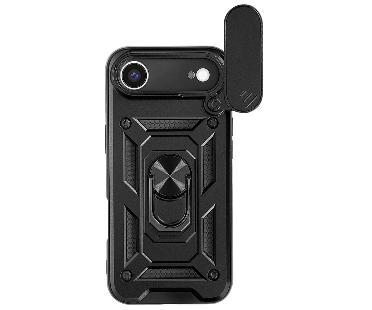 JC TRASERA CON ANILLO DE SOPORTE + PROTECTOR DE CÁMARA NEGRO / APPLE IPHONE AIR