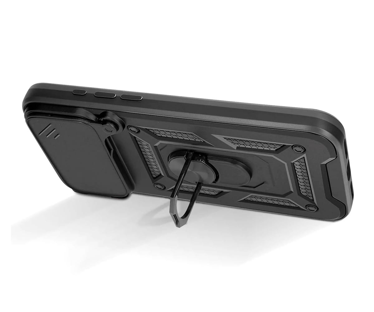 JC TRASERA CON ANILLO DE SOPORTE + PROTECTOR DE CÁMARA NEGRO / APPLE IPHONE 17 PRO - detalle