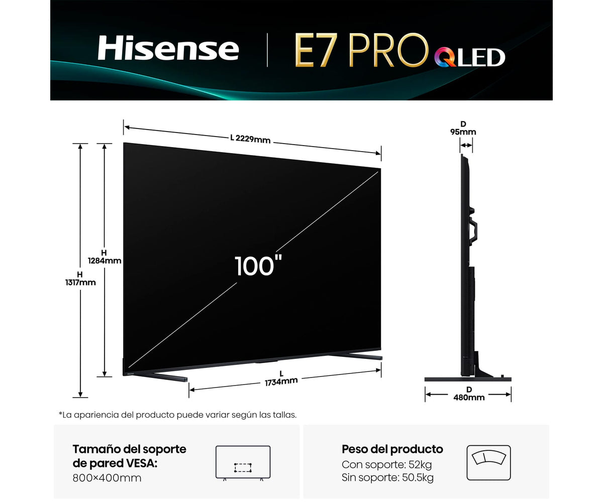 HISENSE 100E7Q PRO / TELEVISOR SMART TV 100" QLED UHD 4K / HDR / 144HZ - detalle