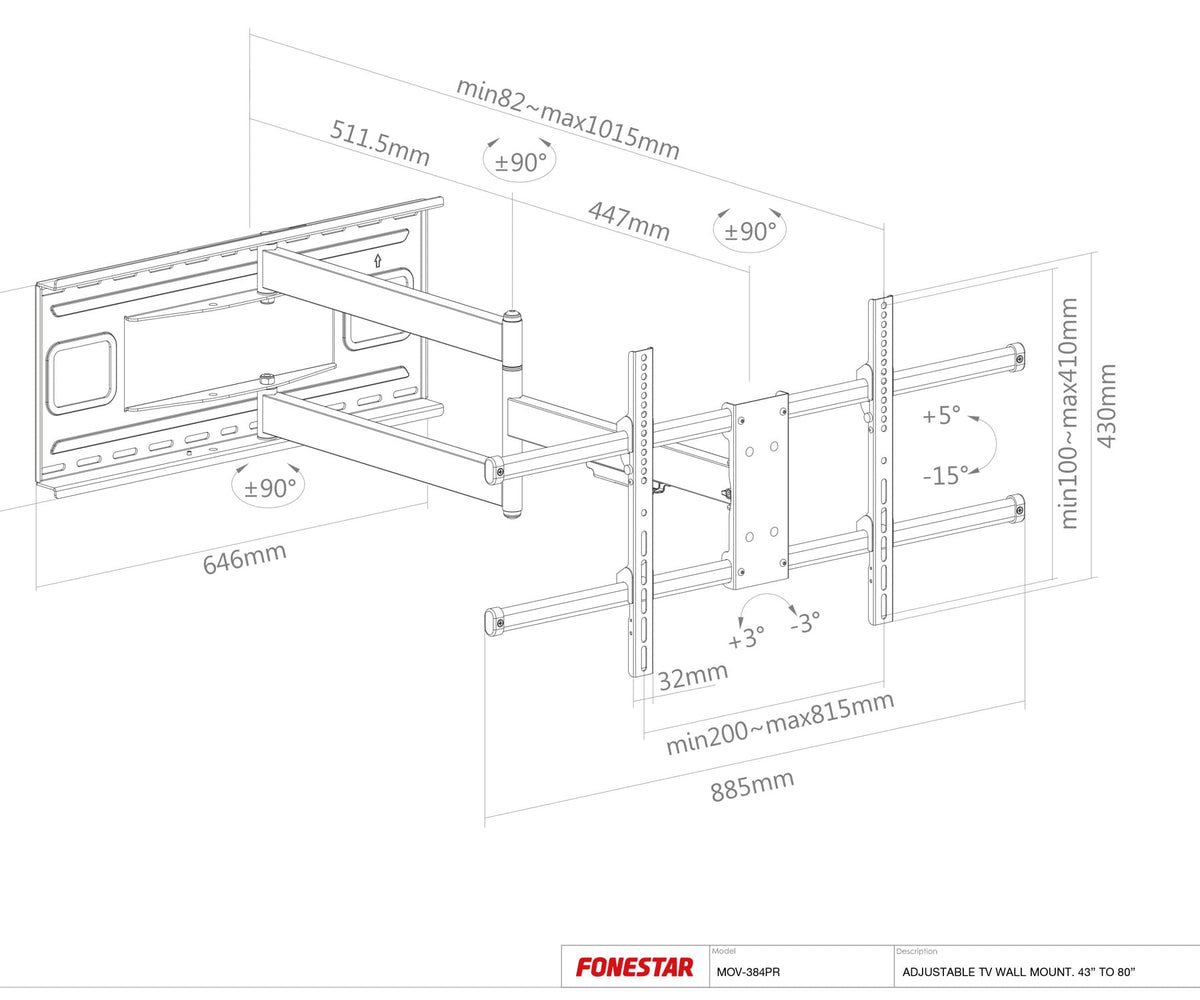 FONESTAR MOV-384PR BLACK / SOPORTE TV ORIENTABLE PARA TV DE 43" A 80" - detalle