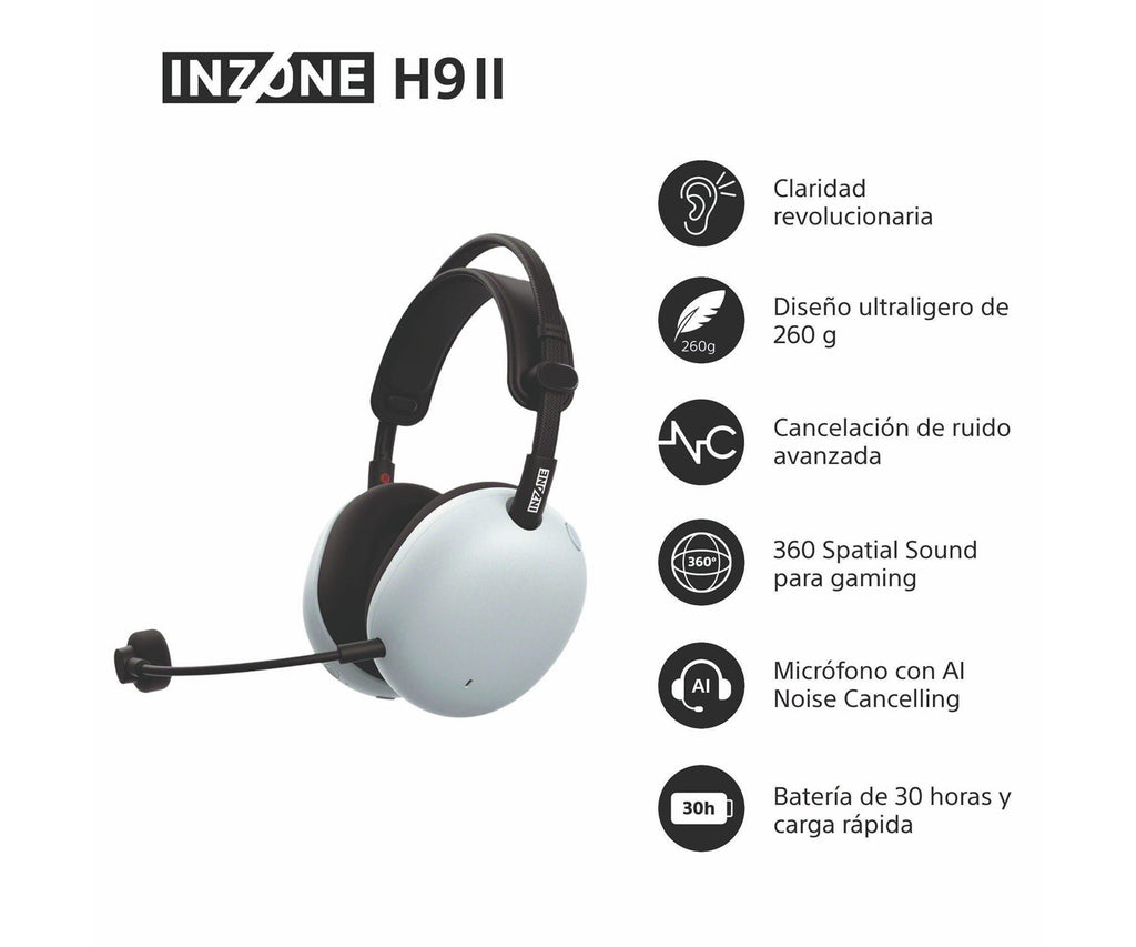SONY INZONE H9 II BLANCO / AURICULARES INALÁMBRICOS PARA GAMING CON NOISE CANCELLING - detalle