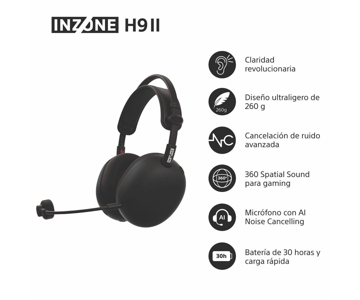 SONY INZONE H9 II NEGRO / AURICULARES INALÁMBRICOS PARA GAMING CON NOISE CANCELLING - detalle