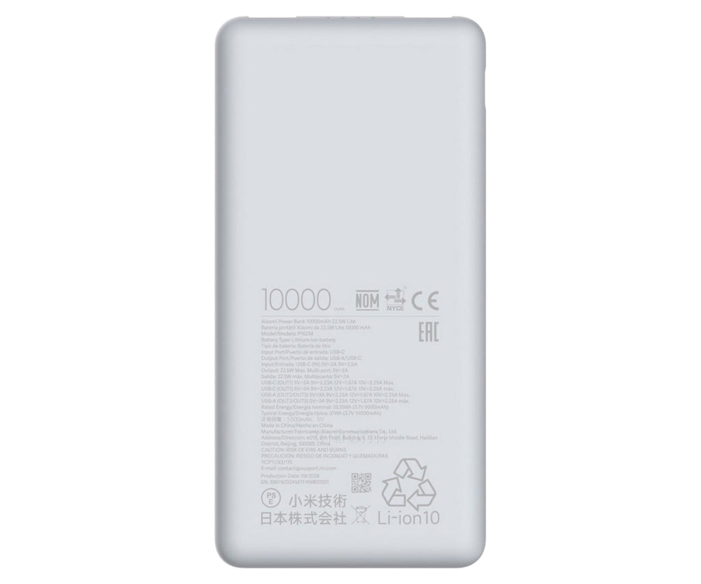XIAOMI POWER BANK 10000MAH 22W LITE BLANCO / BATERÍA PORTÁTIL 10000MAH - detalle