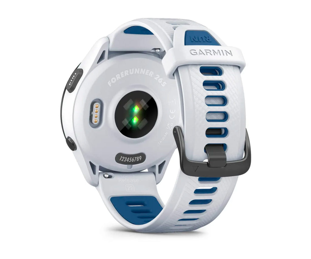 GARMIN FORERUNNER® 265 NEGRO CON CARCASA EN BLANCO Y CORREA DE SILICONA EN BLANCO/AZUL / SMARTWATCH 46MM - detalle
